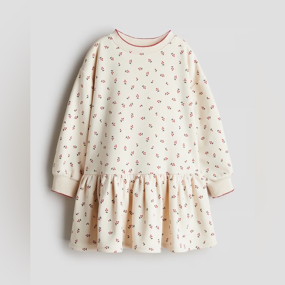 H&M Girls’ Berry Print Cream Sweatshirt Dress, Size 6-7